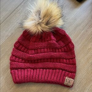 C.C Burgundy Knit Pom Beanie